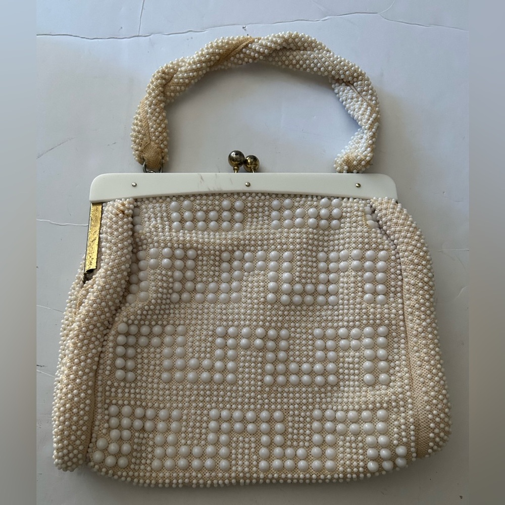 Vintage 1950's John Wind White Beaded purse